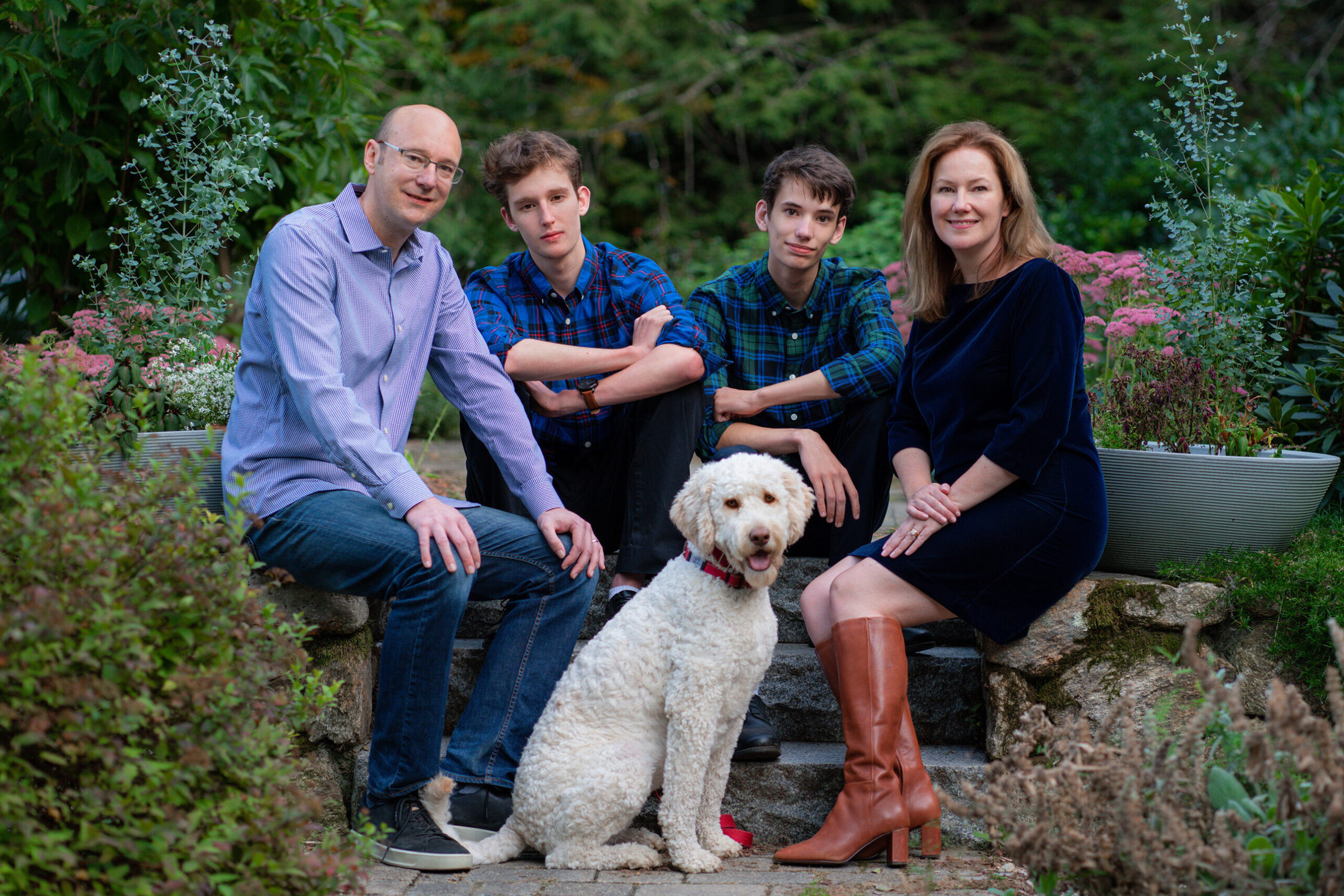 Family Portraits at your home in Concord, MA in the fall. Photographed by Chiha Portraits.