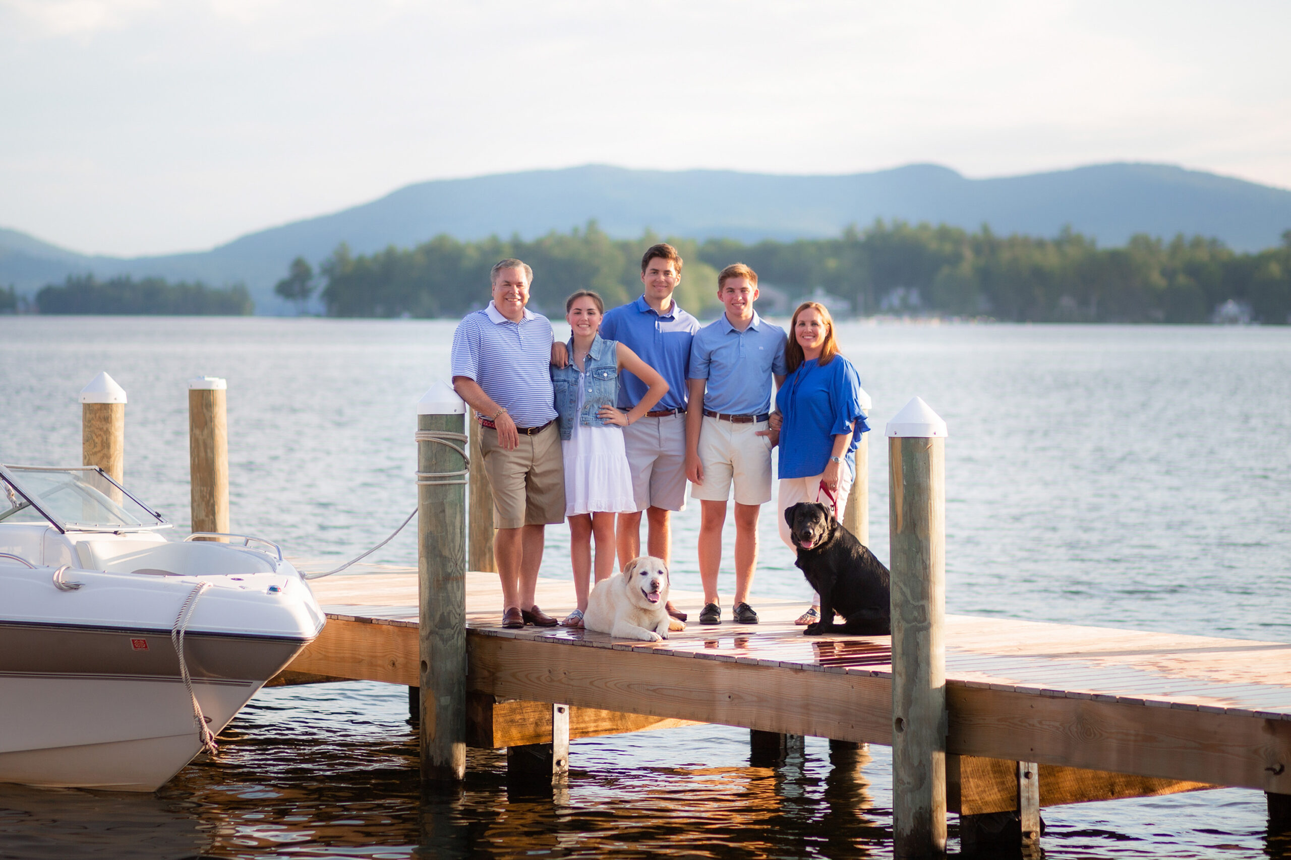 Family Portraits at Lake Winnipesaukee in NH in the summer. Photographed by Chiha Portraits.
